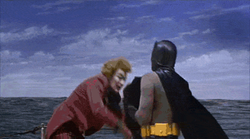 Batman Joker and Penguin fighting